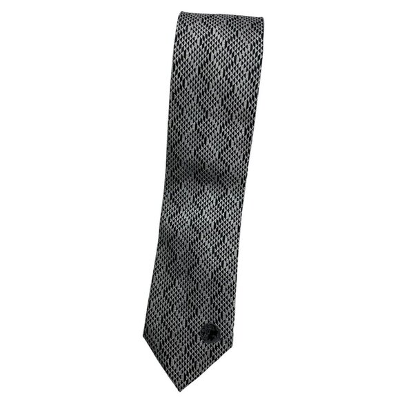 VERSACE COLLECTION Men's Silk Tie LUXURY Black Silver Geometric Logo W:2.8" EUC